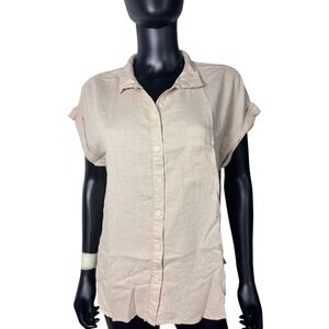 Alex & Jordan Linen Tshirt Short‎ Sleeve Blouse Top Size L Ivory
